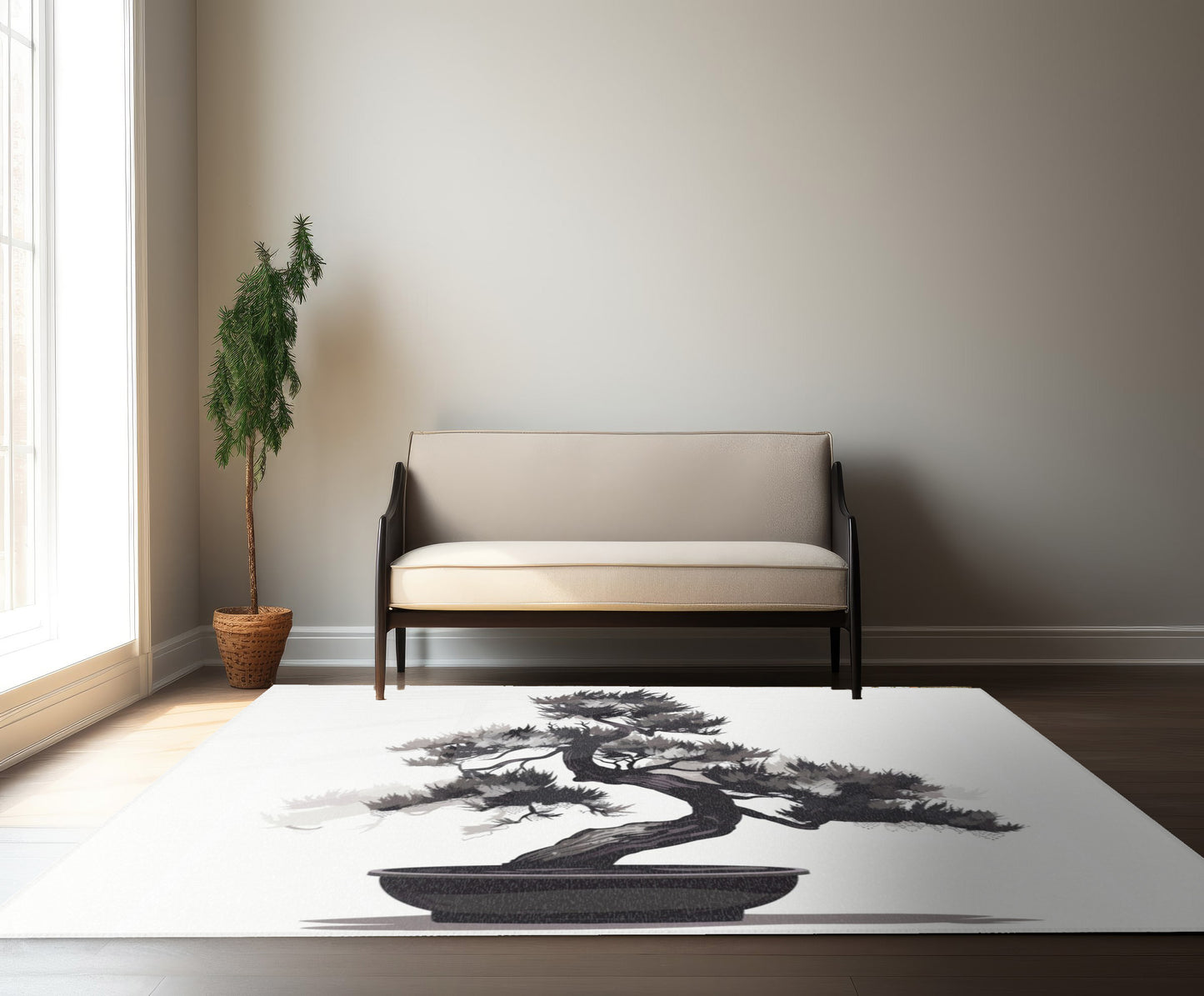 Chinese Ink Style Bonsai Tree Chenille Area Rug (3 Sizes), Simple Minimalist Aesthetic, Zen Nature Style Living, Dorm & Bed Room Decor