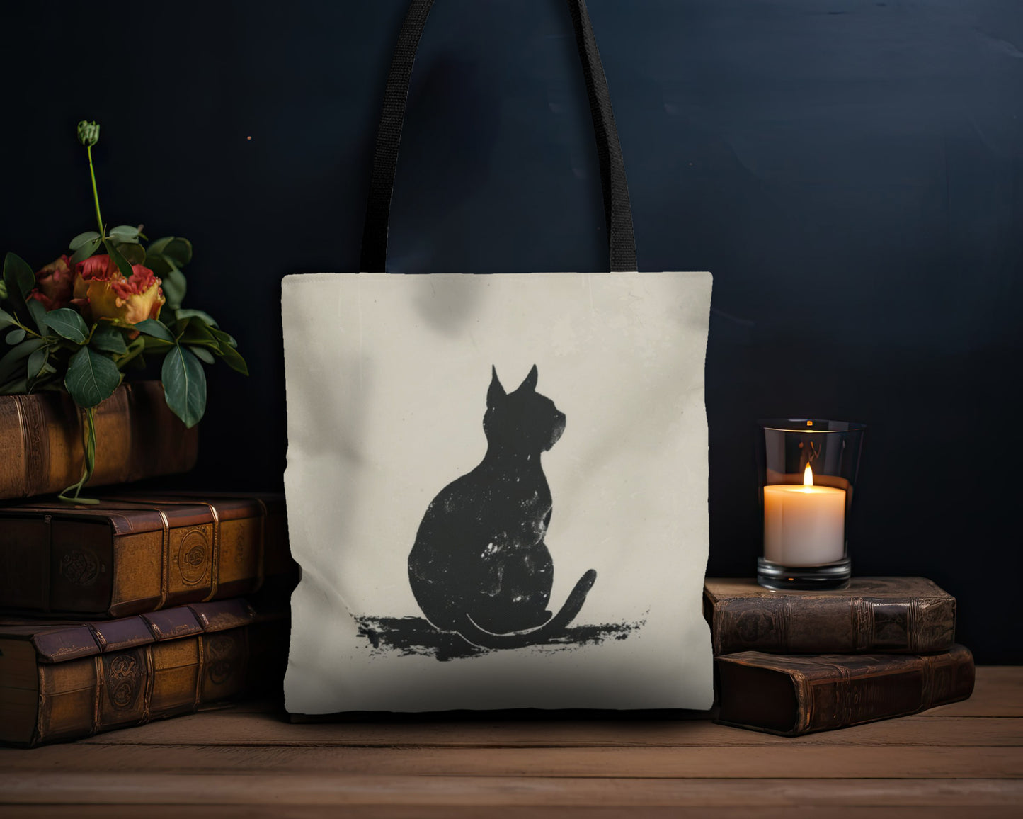 Silhouette Cat Double Sided Tote Bag (3 Sizes), Modern Minimalist Feline Art, Chic Monochrome Pet Fashion Style, Black Handles