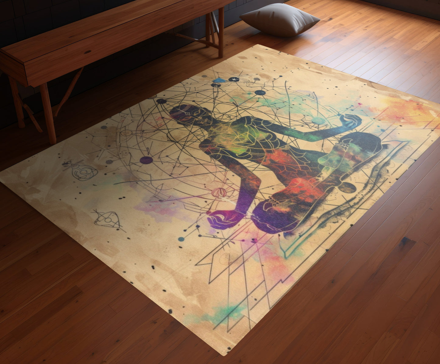 Cosmic Ether Goddess Polyester Chenille Area Rug (3 Sizes), Sacred Geometry Aesthetic, Zen Nature Bedroom, Living Room & Dorm Room Decor