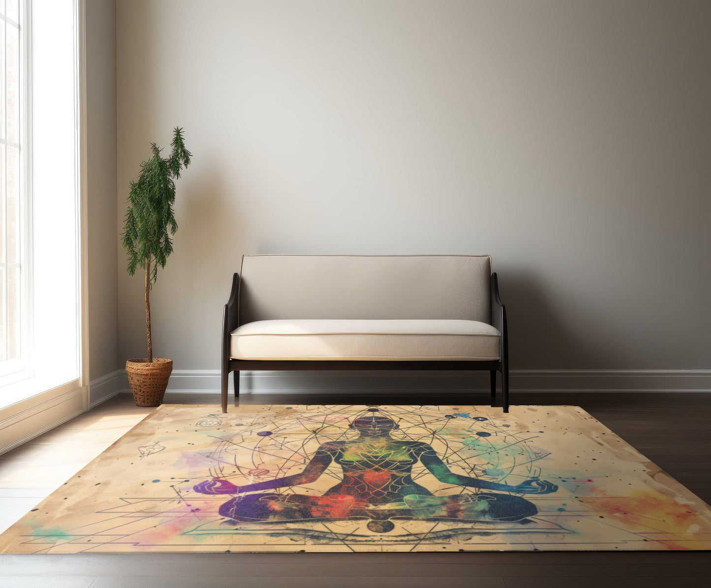 Cosmic Ether Goddess Polyester Chenille Area Rug (3 Sizes), Sacred Geometry Aesthetic, Zen Nature Bedroom, Living Room & Dorm Room Decor