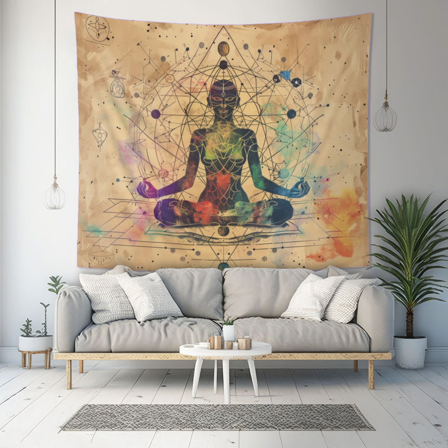 Cosmic Ether Goddess Indoor Wall Tapestry, Mysterious Occult Design, Sacred Geometry Aesthetic Enchanting Bedroom, Living, and Dorm Room Decor