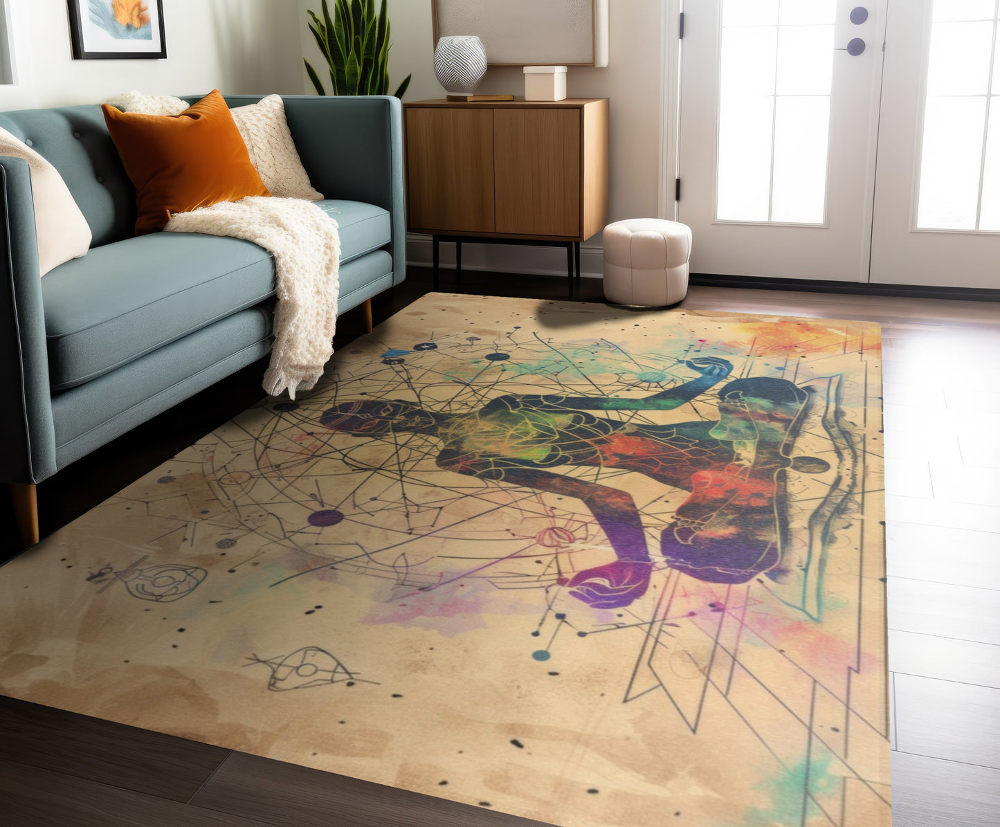 Cosmic Ether Goddess Polyester Chenille Area Rug (3 Sizes), Sacred Geometry Aesthetic, Zen Nature Bedroom, Living Room & Dorm Room Decor