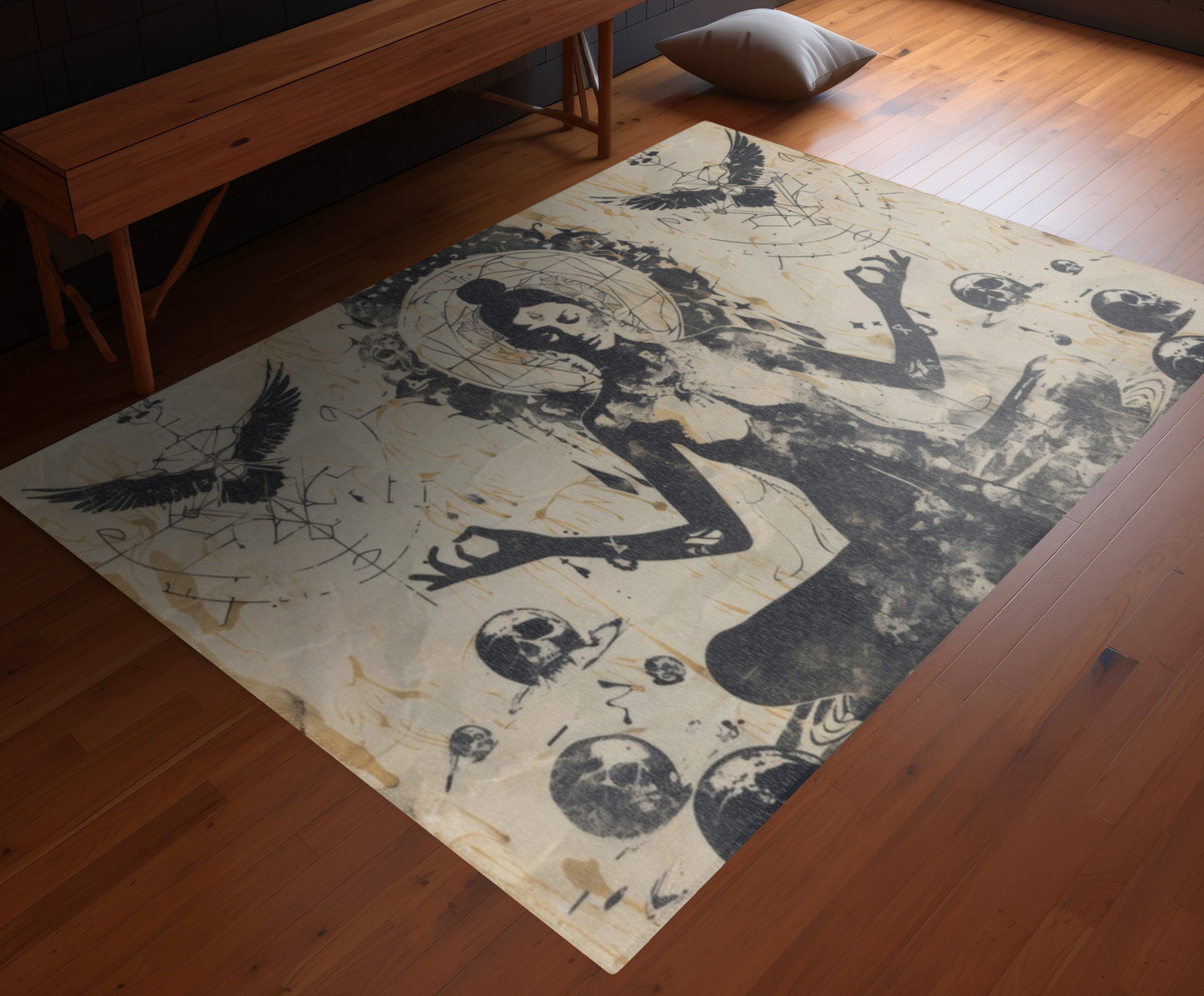 Death Goddess Polyester Chenille Area Rug (3 Sizes), Sacred Geometry Aesthetic, Zen Nature Bedroom, Living Room & Dorm Room Decor