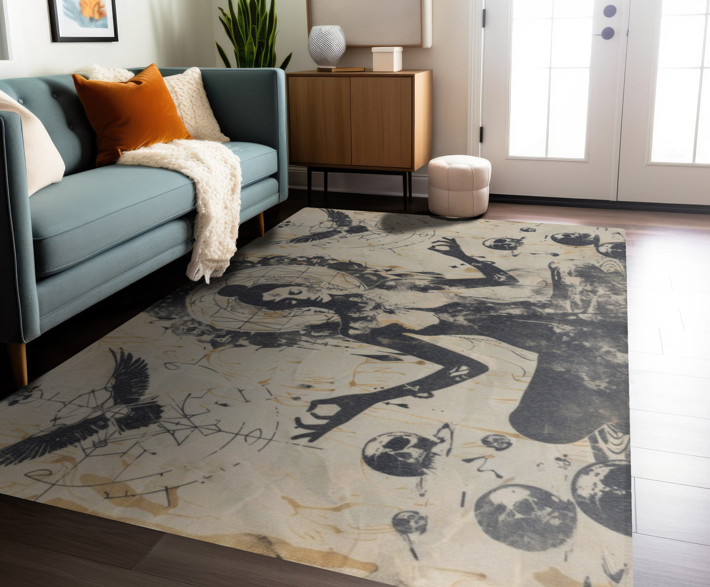 Death Goddess Polyester Chenille Area Rug (3 Sizes), Sacred Geometry Aesthetic, Zen Nature Bedroom, Living Room & Dorm Room Decor