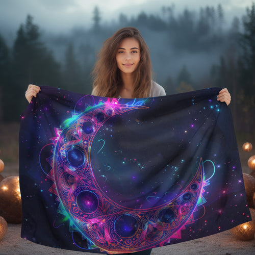 Lunar Phase Electric Mandala Reversible Throw Blanket, Magical Occult Motif, Moon Enthusiast Gift, Spellbinding Decor for Bedrooms and Living Spaces
