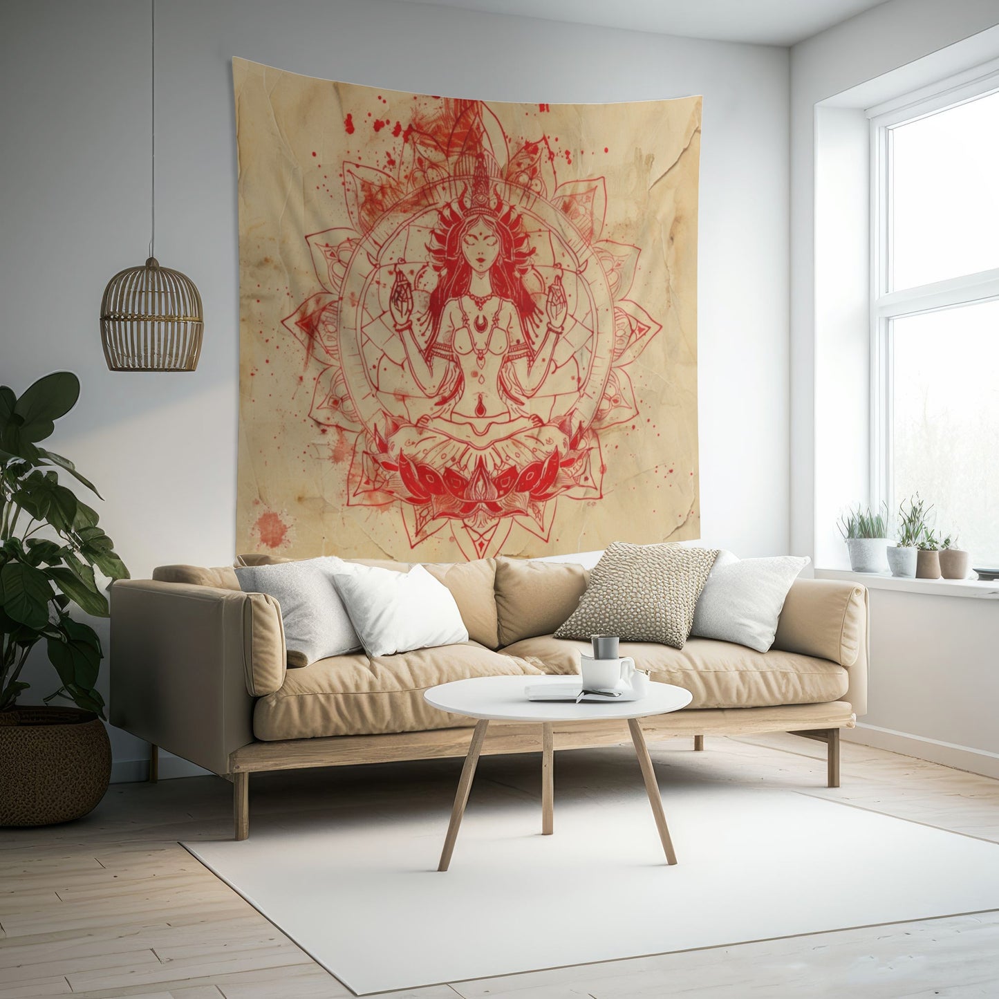 Fire Goddess Indoor Wall Tapestry, Mysterious Occult Design, Sacred Geometry Aesthetic Enchanting Bedroom, Living, and Dorm Room Decor
