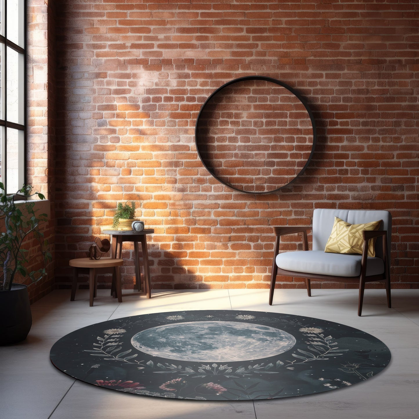 Full Moon & Wildflower Mandala Chenille Rug – Occult-Inspired Decor for Living Room, Bedroom, and Meditation Spaces