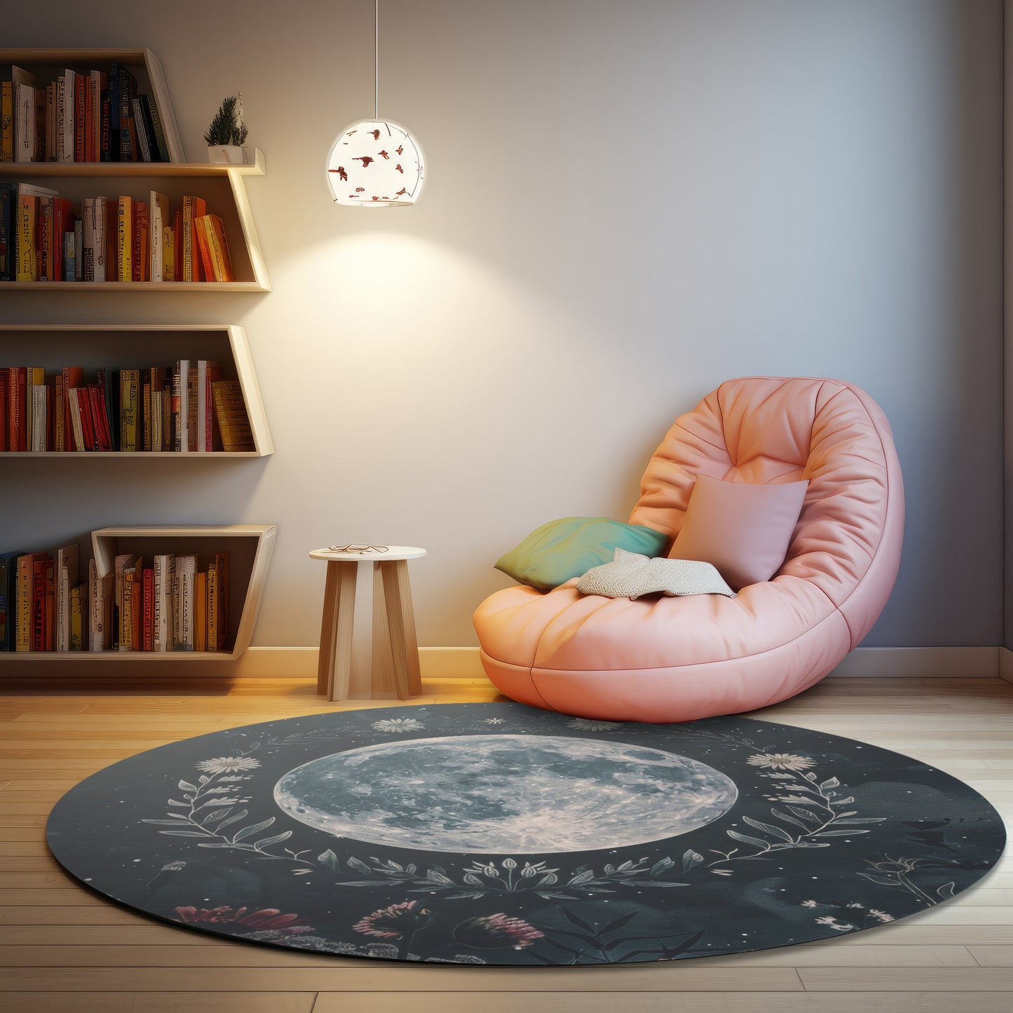 Full Moon & Wildflower Mandala Chenille Rug – Occult-Inspired Decor for Living Room, Bedroom, and Meditation Spaces