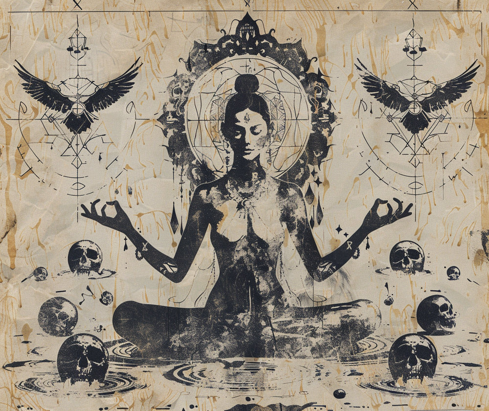 Death Goddess Indoor Wall Tapestry, Mysterious Occult Design, Sacred Geometry Aesthetic Enchanting Bedroom, Living, and Dorm Room Decor