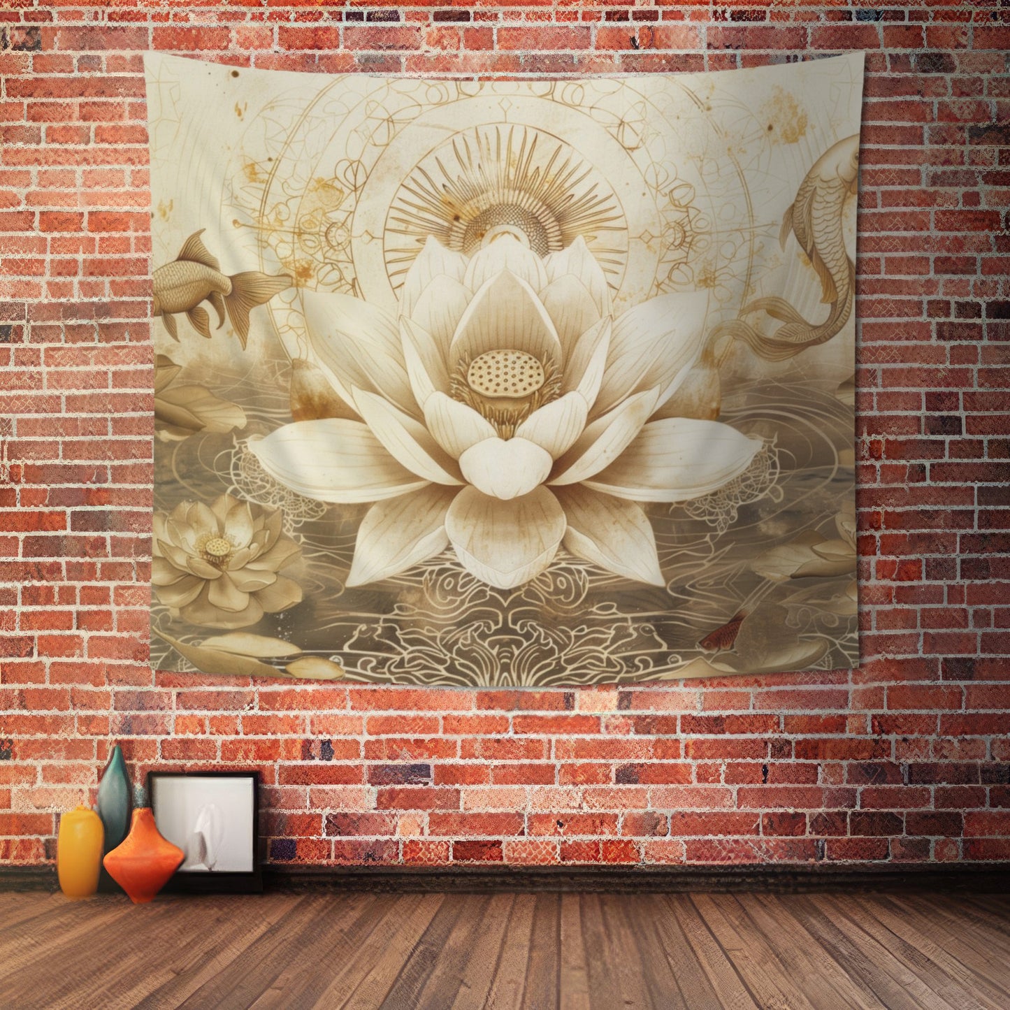 White Lotus Blossom Indoor Wall Tapestry, Ancient Occult Aesthetic Altar Cloth, Zen Nature Style Living, Dorm & Bed Room Decor
