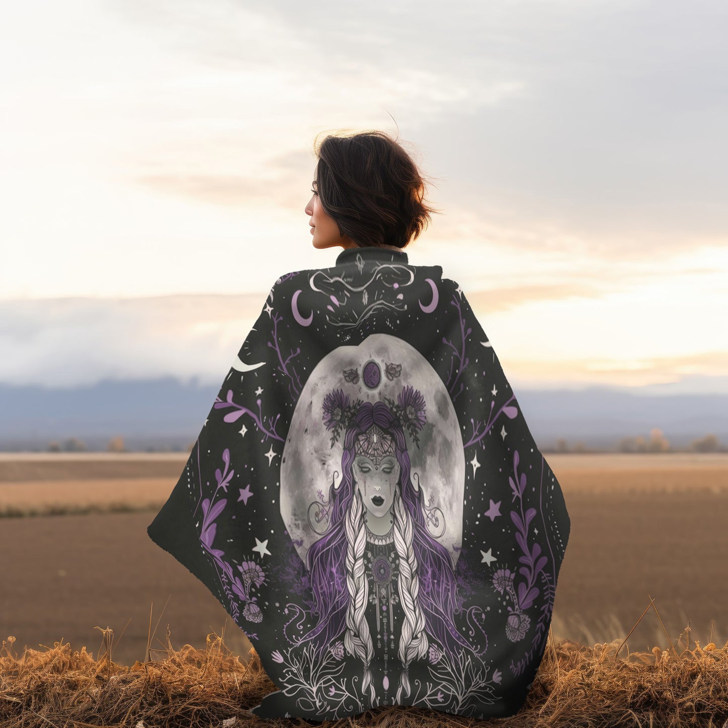 Lunar Goddess Reversible Comfort Throw, Enchanted Occult Motif, Ideal for Nature and Moon Aficionados, Magical Home and Lounge Accent