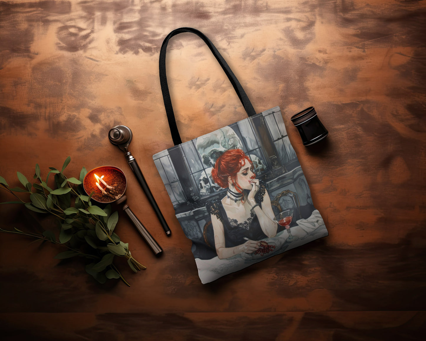 Persephone's Repose Artistic Dual-Sided Tote Bag, Pomegranate & Elegance, Essential Accessory for the Fashion-Conscious