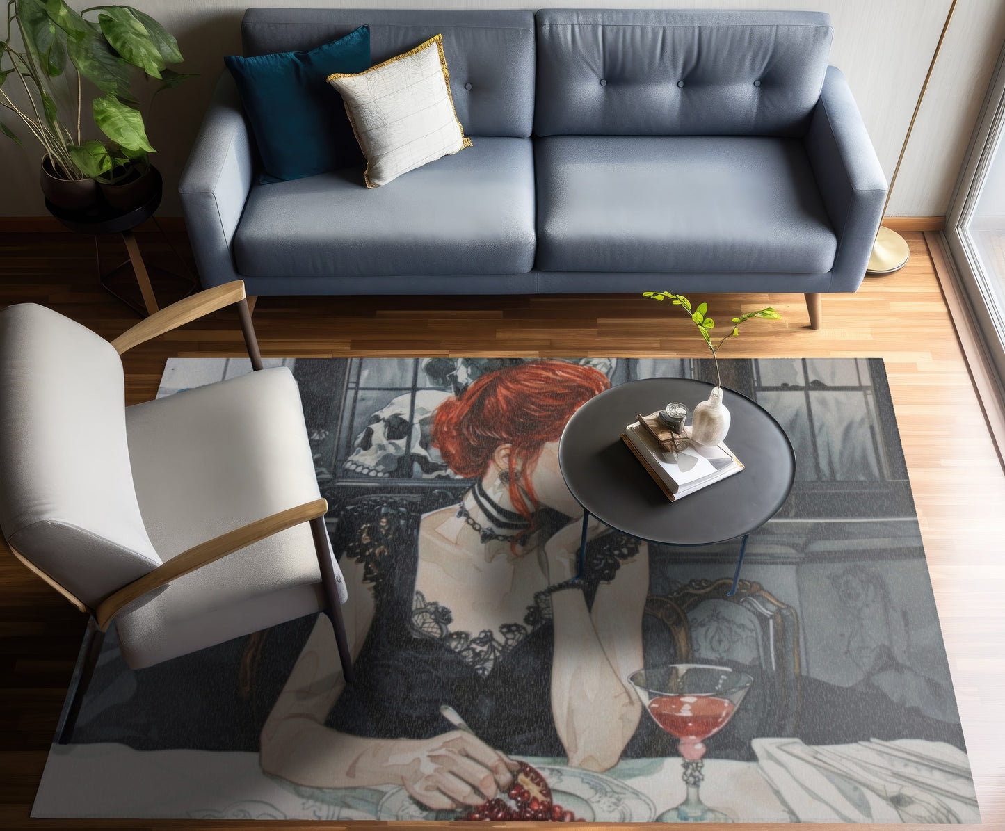 Persephone's Repose Chenille Area Rug, Mythic Pomegranate Elegance, Statement Floor Art, Majestic Interior Embellishment