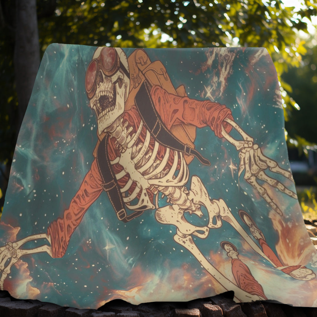 Sky Diving Skeleton Double Sided Throw Blanket (3 Sizes), Dark Cottagecore Design, Gothic Street Art Aesthetic Bedroom, Living, and Dorm Room Decor