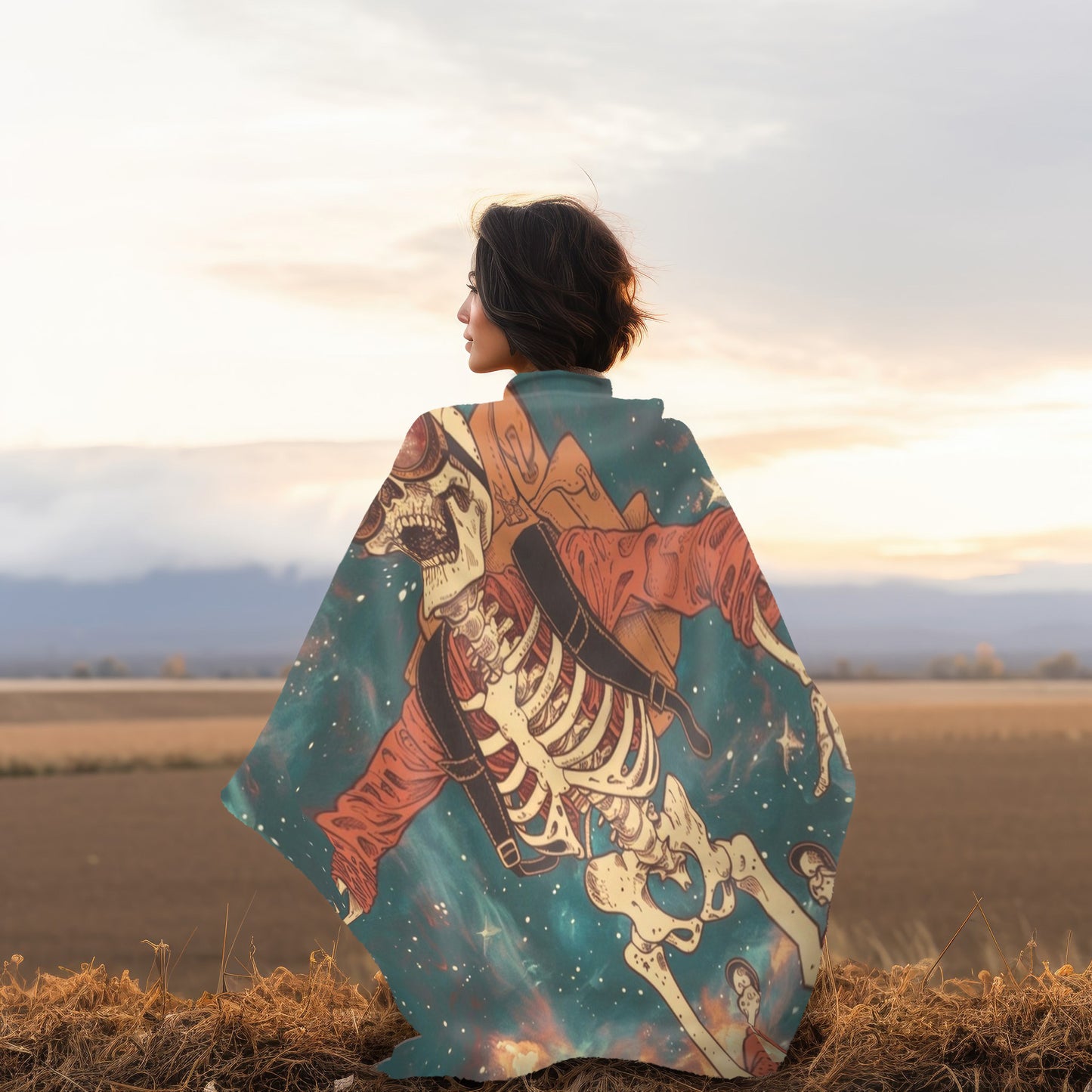 Sky Diving Skeleton Double Sided Throw Blanket (3 Sizes), Dark Cottagecore Design, Gothic Street Art Aesthetic Bedroom, Living, and Dorm Room Decor