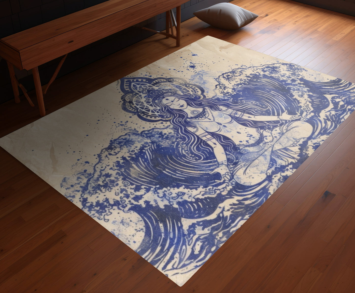 Water Goddess Polyester Chenille Area Rug (3 Sizes), Sacred Geometry Aesthetic, Zen Nature Bedroom, Living Room & Dorm Room Decor