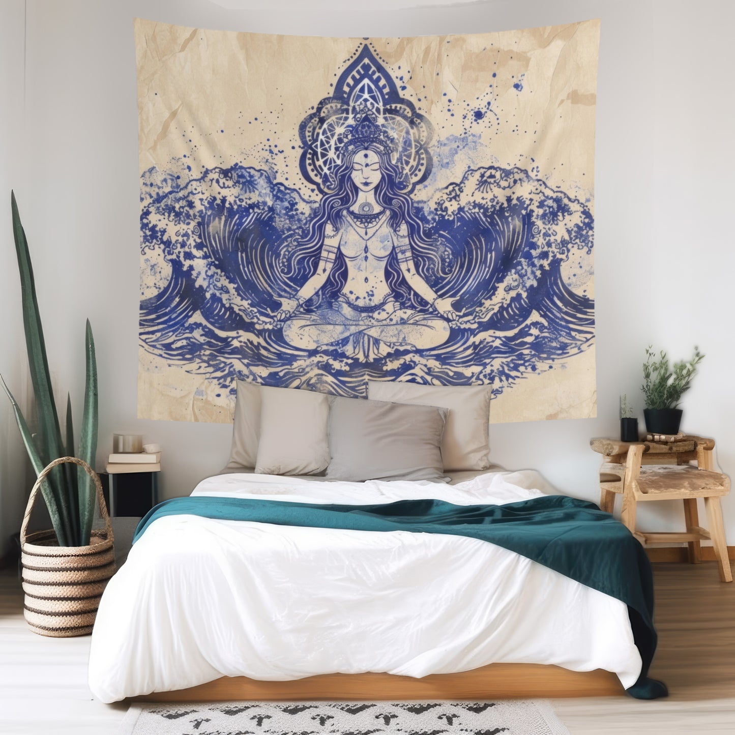 Water Goddess Indoor Wall Tapestry, Mysterious Occult Design, Sacred Geometry Aesthetic Enchanting Bedroom, Living, and Dorm Room Decor