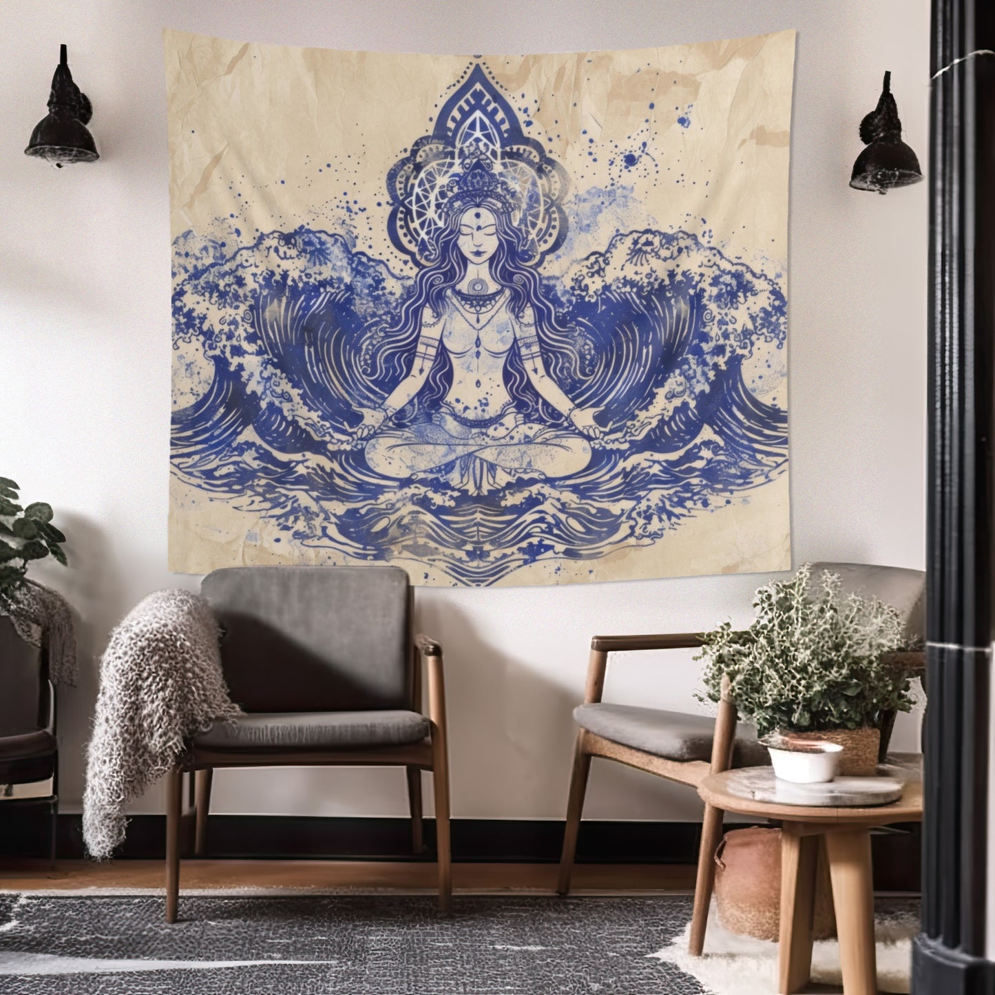 Water Goddess Indoor Wall Tapestry, Mysterious Occult Design, Sacred Geometry Aesthetic Enchanting Bedroom, Living, and Dorm Room Decor