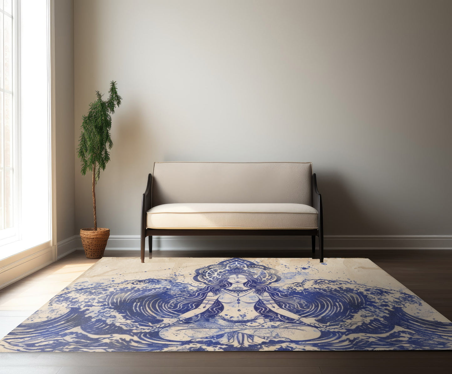 Water Goddess Polyester Chenille Area Rug (3 Sizes), Sacred Geometry Aesthetic, Zen Nature Bedroom, Living Room & Dorm Room Decor