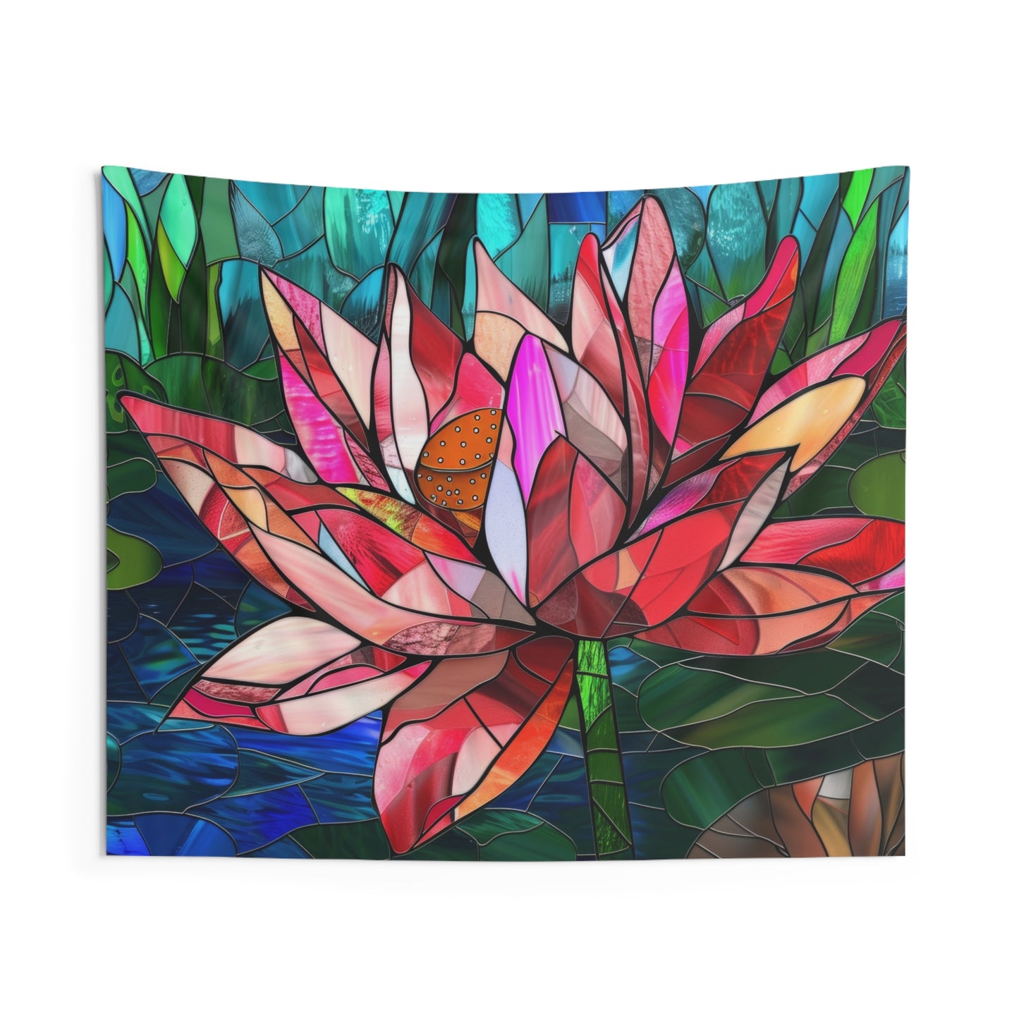 Stained Glass Lotus Flower Wall Tapestry, Radiant Botanical Design, Serene Ambiance Enhancer for Meditation and Living Spaces, Home Decor