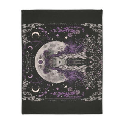 Lunar Goddess Reversible Comfort Throw, Enchanted Occult Motif, Ideal for Nature and Moon Aficionados, Magical Home and Lounge Accent