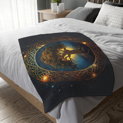 Celtic Tree of Life Mandala Double Sided Throw Blanket, Ancient Occult Aesthetic, Folk Nature Style Living, Dorm & Bed Room Decor