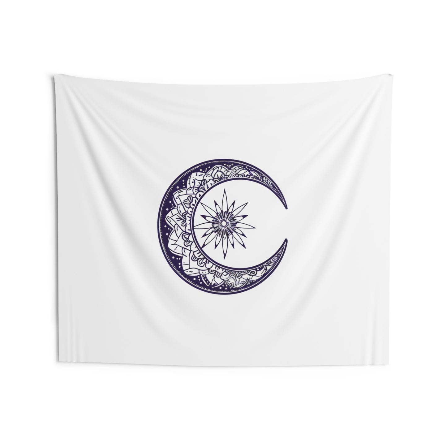 Mandala Crescent Moon Wall Tapestry, Intricate Bohemian Design, Spiritual Zen Decor for Meditation Room, Bedroom, and Living Spaces