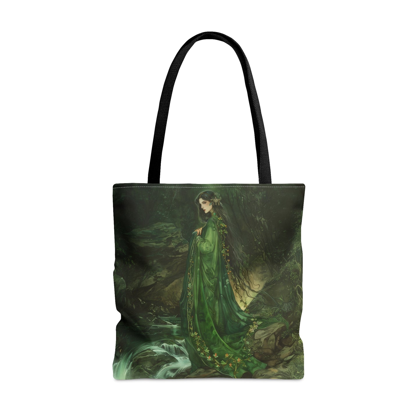 Danu’s Enchanted Forest Tote Bag, Dual-Sided Celtic Mother Goddess Design, Verdant Elegance, Mystical Carryall