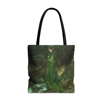 Danu’s Enchanted Forest Tote Bag, Dual-Sided Celtic Mother Goddess Design, Verdant Elegance, Mystical Carryall