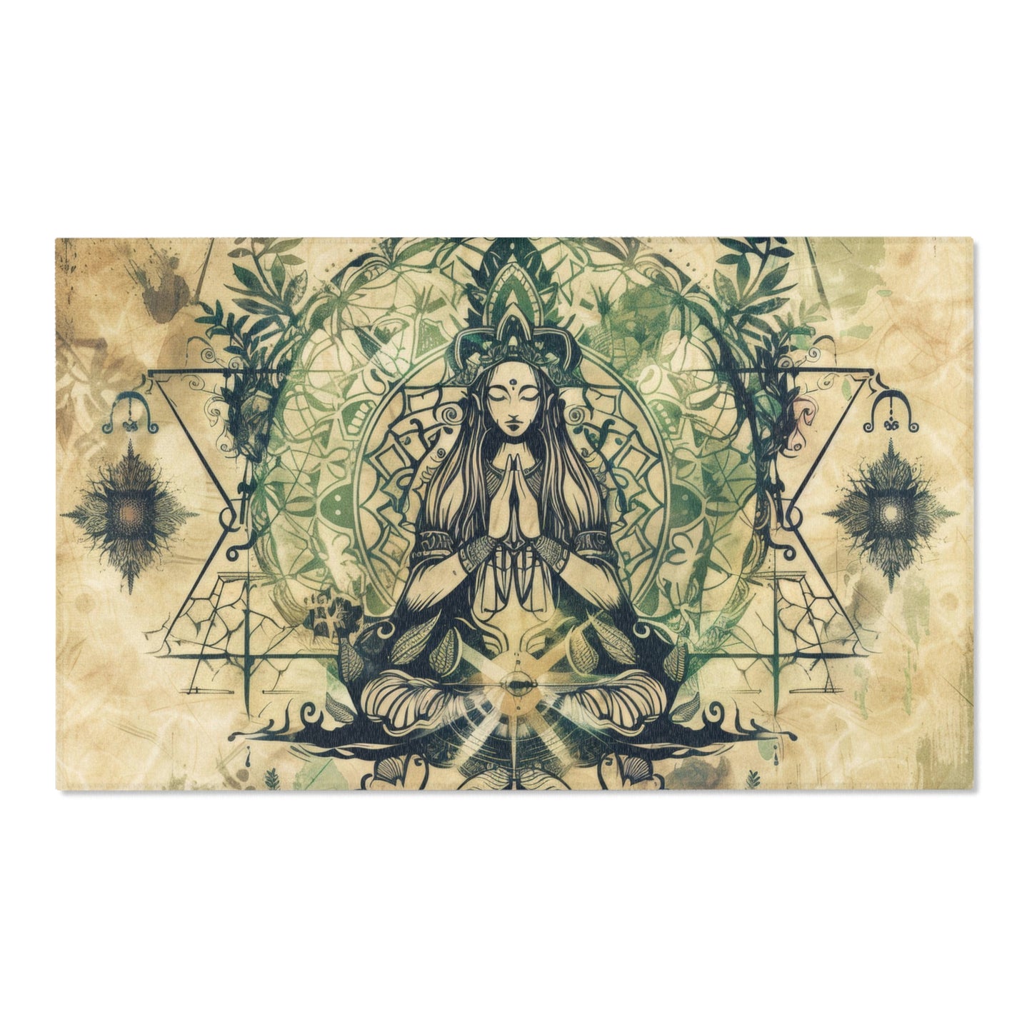 Nature Goddess Polyester Chenille Area Rug (3 Sizes), Sacred Geometry Aesthetic, Zen Nature Bedroom, Living Room & Dorm Room Decor