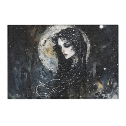 Nyx’s Nocturne Chenille Area Rug, Greek Night Deity Motif, Starry Elegance, Majestic Decor, Cosmic Ambiance Enhancer