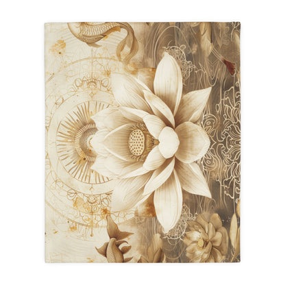 White Lotus Blossom Double Sided Throw Blanket, Ancient Occult Aesthetic, Zen Nature Style Living, Dorm & Bed Room Decor