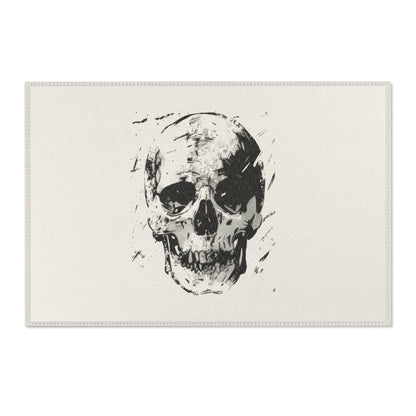 Grunge Skull Print Chenille Area Rug, Monochrome Gothic Art Decor, Stylish Edgy Look for Bedroom, Dorm, or Living Room, Urban Chic Interior