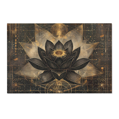 Black Lotus Blossom Polyester Chenille Area Rug (3 Sizes),  Sacred Geometry Aesthetic, Dark Occult Bedroom, Living Room & Dorm Room Decor