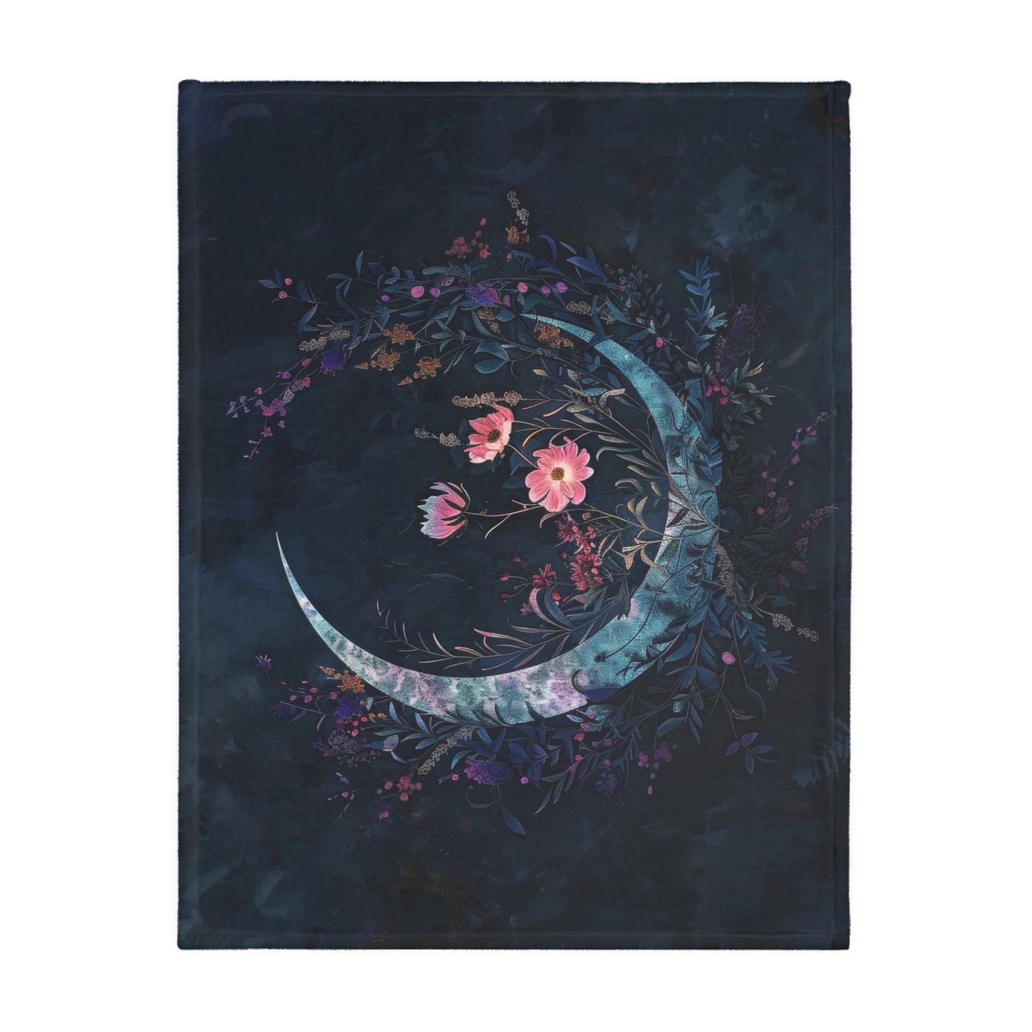 Crescent Moon & Wildflowers 2-Sided Throw Blanket, Witchy Occult Design, Moon Lover Gift, Enchanting Aesthetic Bedroom and Living Room Decor