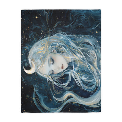 Selene's Moonlit Reverie Double-Sided Throw Blanket, Lunar Goddess Embrace, Celestial Elegance, Star-kissed Comfort