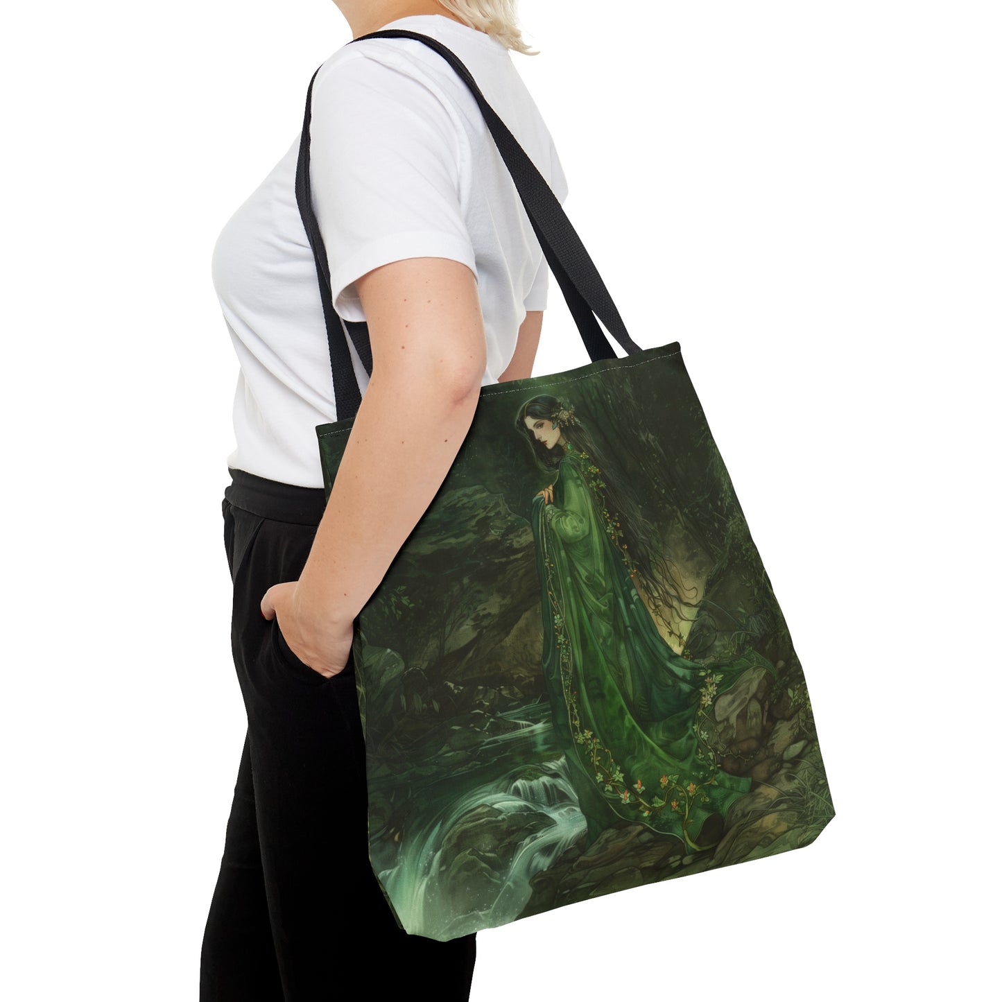 Danu’s Enchanted Forest Tote Bag, Dual-Sided Celtic Mother Goddess Design, Verdant Elegance, Mystical Carryall