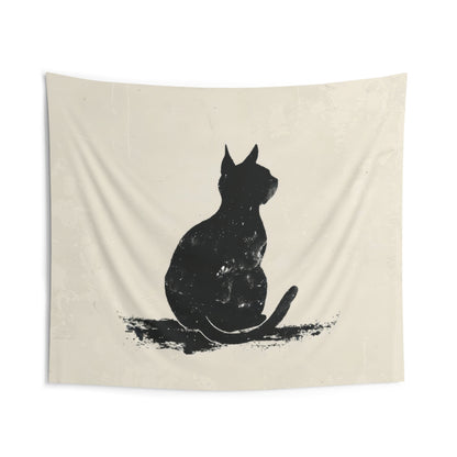 Silhouette Cat Wall Tapestry, Modern Minimalist Feline Art, Chic Monochrome Pet Decor for Bedroom, Dorm Room, and Cozy Living Areas