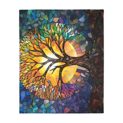 Tree of Life Stained Glass Double-Sided Throw Blanket, Vivid Nature Tapestry, Cozy Decorative Comfort for Home & Serene Retreat Spaces