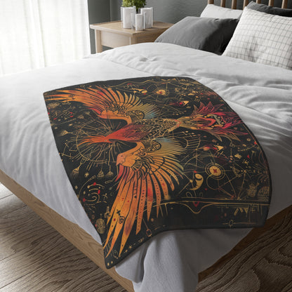 Phoenix Rising Double-Sided Decorative Throw Blanket – Sacred Geometry and Occult-Themed Home Accessory