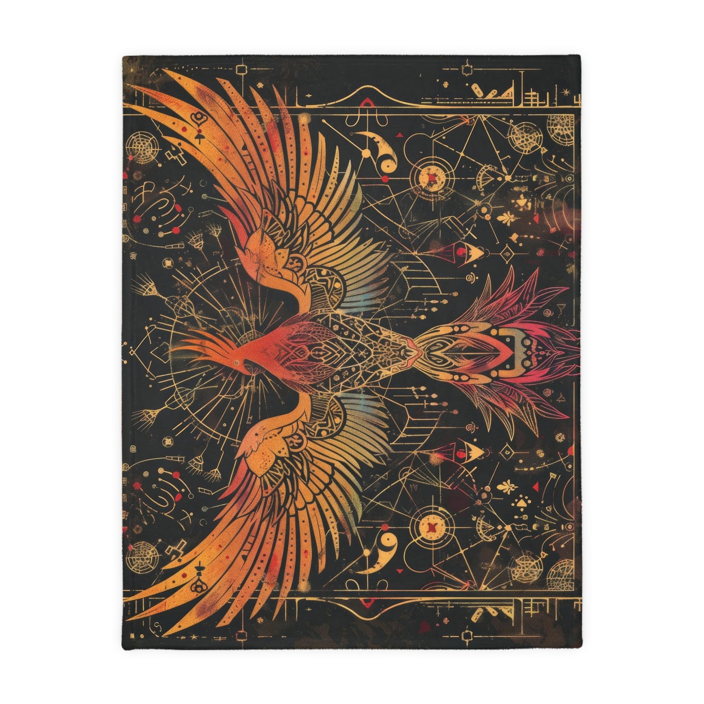 Phoenix Rising Double-Sided Decorative Throw Blanket – Sacred Geometry and Occult-Themed Home Accessory