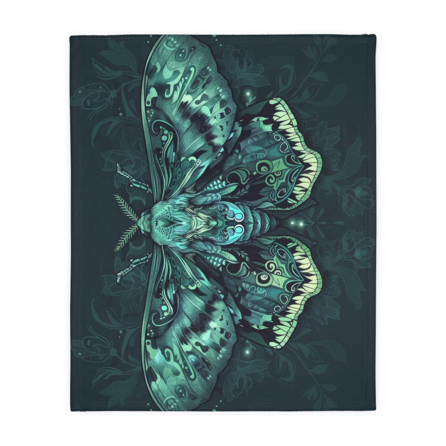 Lunar Moth Double Sided Throw Blanket, Vibrant Emerald Design, Neon Aesthetic, Mystical Magical Bedroom, Living, and Dorm Room Decor