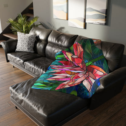 Stained Glass Lotus Blossom Double-Sided Throw Blanket, Vibrant Floral Comfort, Cozy Home Accent for Lounge & Relaxation Spaces