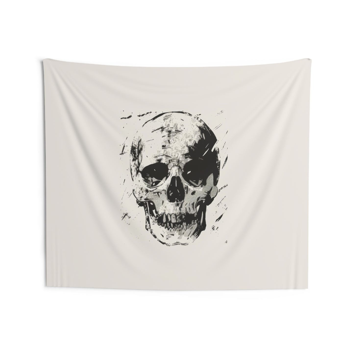 Grunge Skull Print Wall Tapestry, Monochrome Gothic Art Decor, Stylish Edgy Look for Bedroom, Dorm, or Living Room, Urban Chic Interior