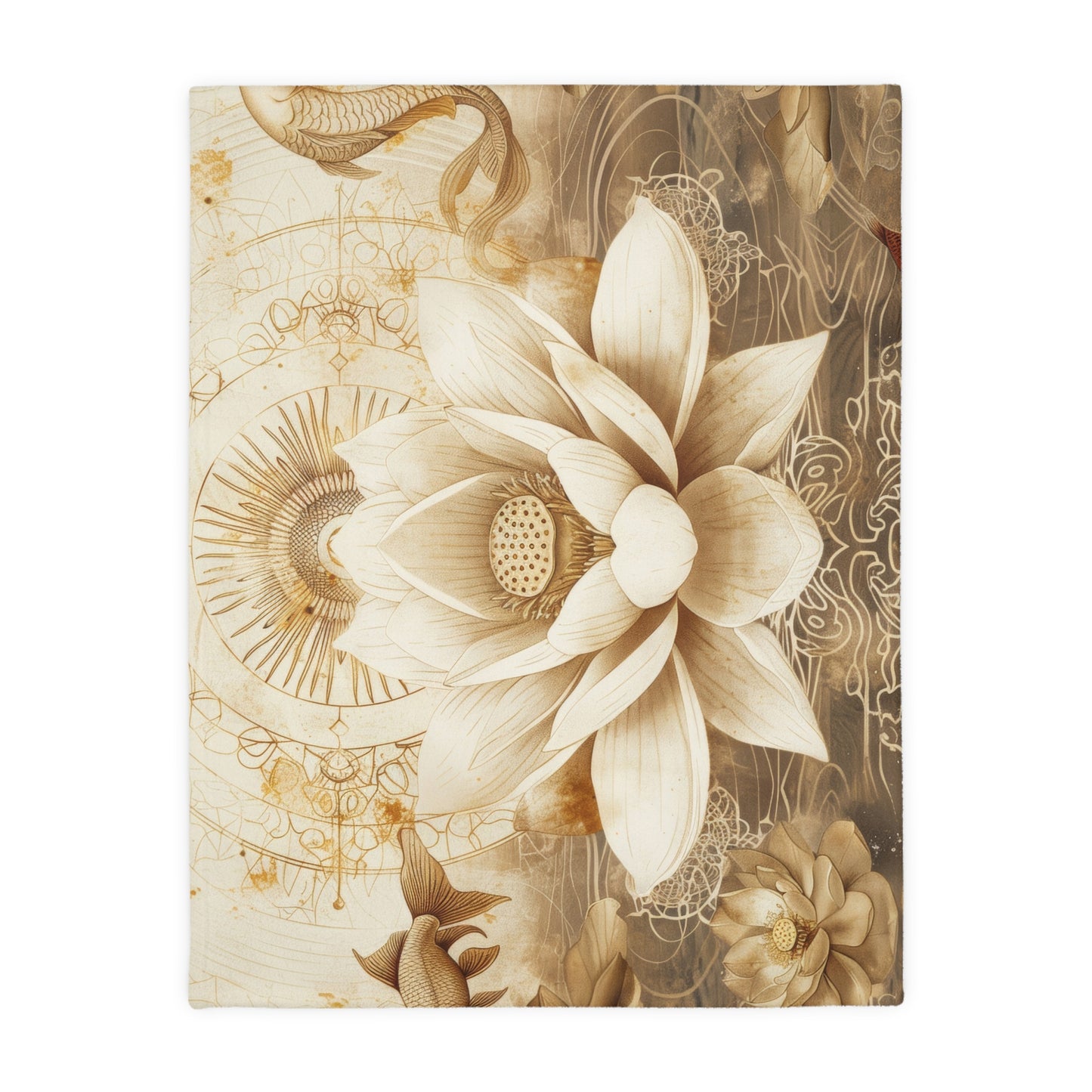 White Lotus Blossom Double Sided Throw Blanket, Ancient Occult Aesthetic, Zen Nature Style Living, Dorm & Bed Room Decor