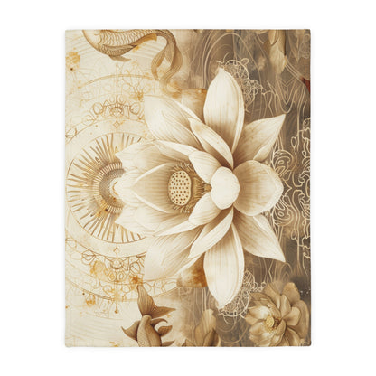 White Lotus Blossom Double Sided Throw Blanket, Ancient Occult Aesthetic, Zen Nature Style Living, Dorm & Bed Room Decor