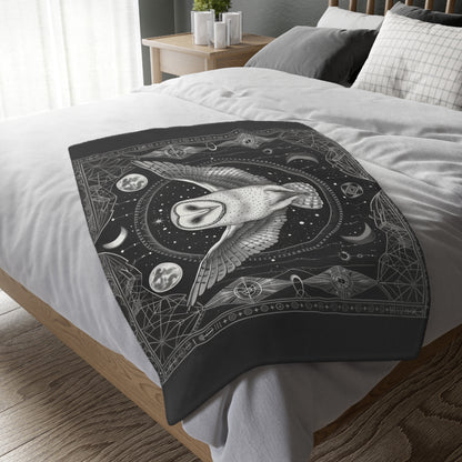 Enchanted White Barn Owl Decorative Double Sided Throw Blanket – Sacred Geometry and Occult Motifs for Home