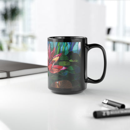 Vibrant Stained Glass Lotus 15oz Ceramic Mug, Floral Elegance, Serene Morning Coffee Companion, Inspiring Zen Beverage Experience