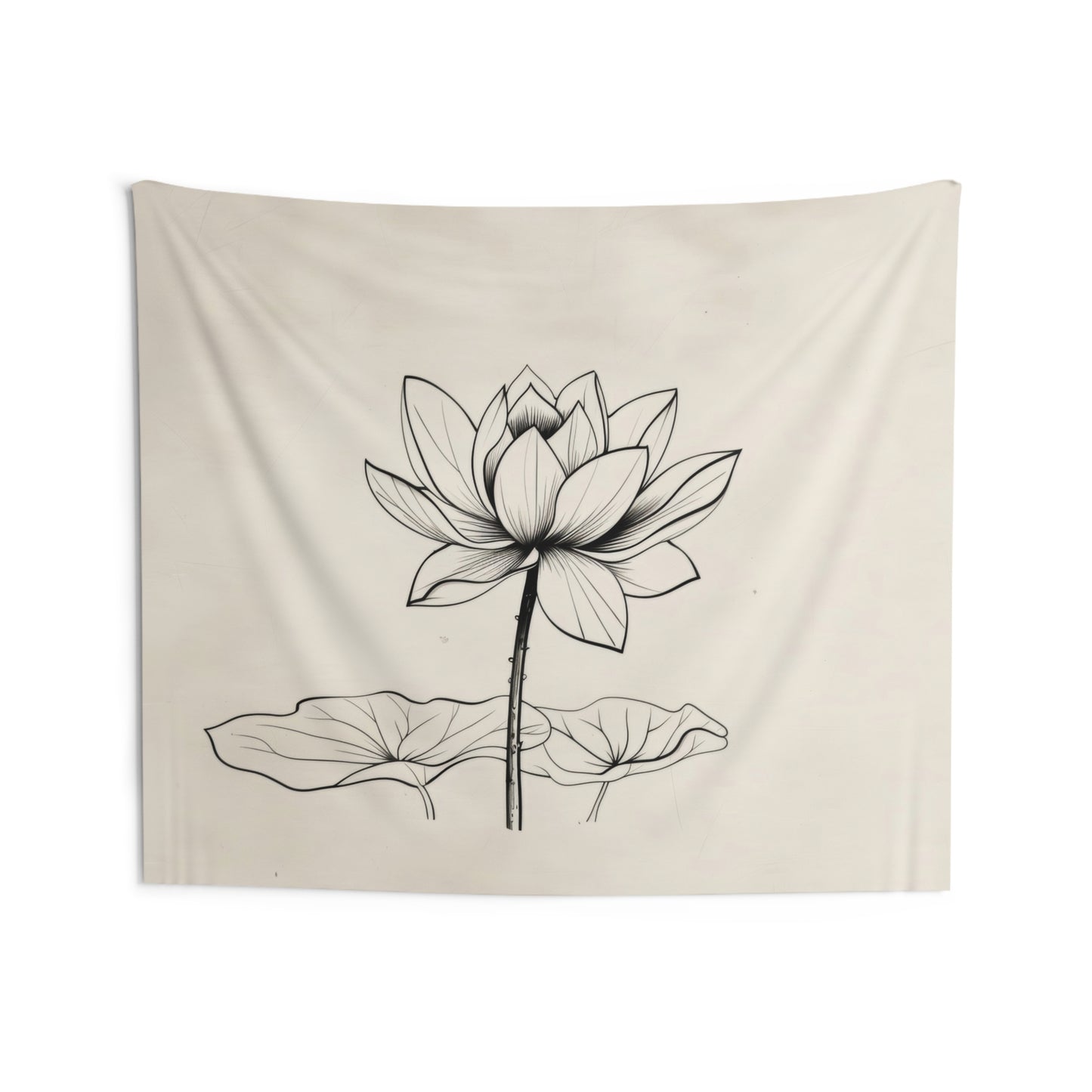 Lotus Flower Line Art Wall Tapestry, Elegant Botanical Illustration, Peaceful Zen Decor for Yoga Space, Bedroom, or Living Area