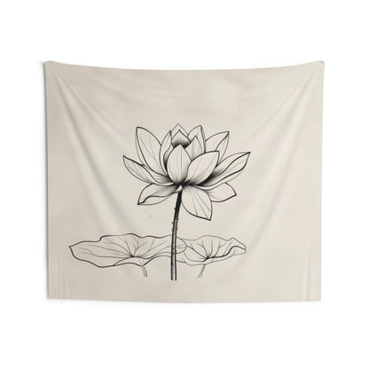 Lotus Flower Line Art Wall Tapestry, Elegant Botanical Illustration, Peaceful Zen Decor for Yoga Space, Bedroom, or Living Area